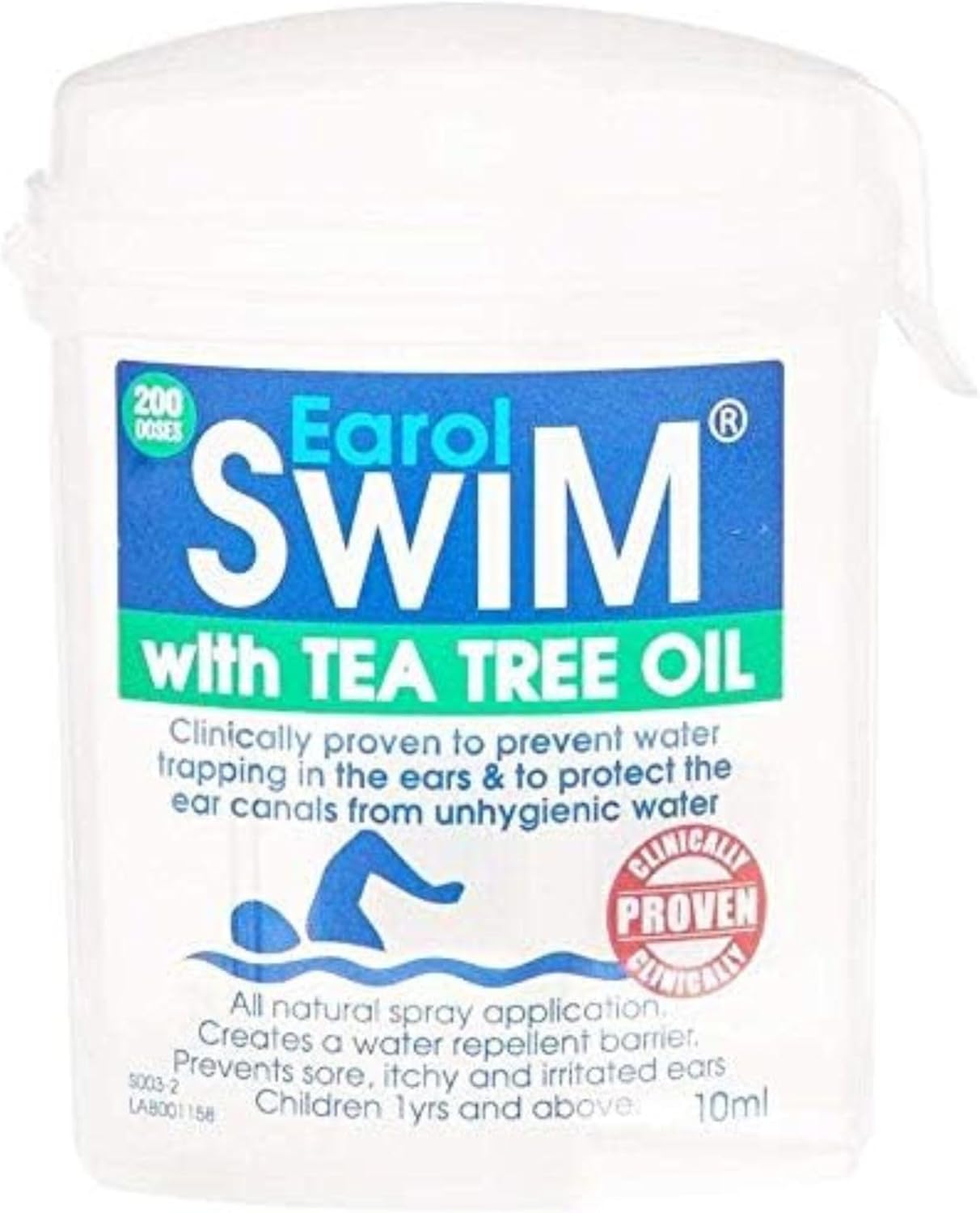 Earol Swim Olive Oil And Tea Tree Ear Spray, An Invisible Ear Plug, Protects Against Water Trapping To Prevent Infections, 2 Pack Of 10Ml Metered Dose Spray
