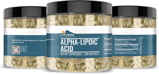Earthborn Elements Alpha-Lipoic Acid 200 Capsules, Pure & Undiluted, No Additives