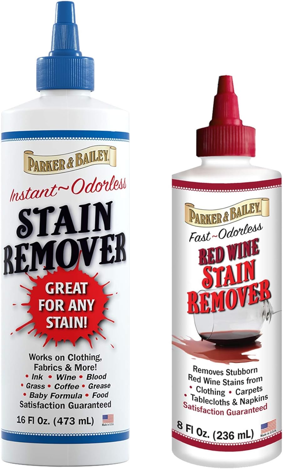 Parker and Bailey Stain Remover 16oz Bundled with Red Wine Stain Remover 8oz