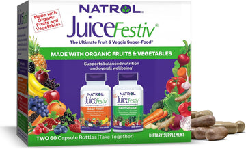 Natrol Juicefestiv Daily Fruit & Veggie With Selenoexcell And Whole-Food [Phyto] Nutrients, Dietary Supplement Supports Better Nutrition (& Overall Well-Being), 60 Capsules (Pack Of 2), 30 Day Supply