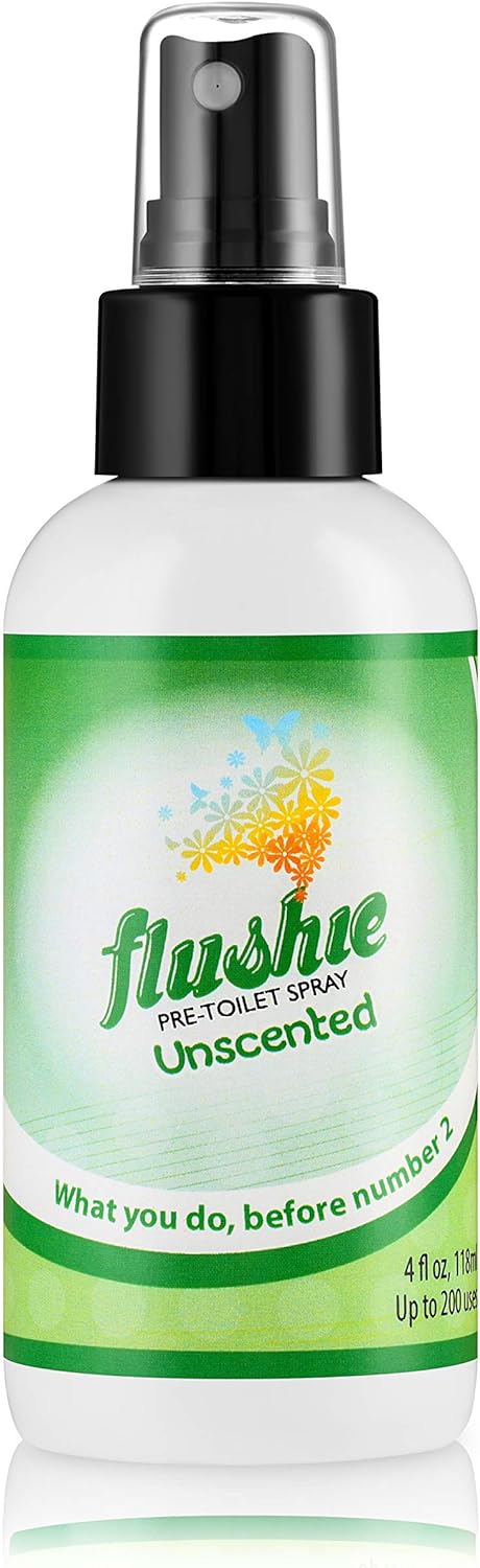 Flushie Pre-Toilet Spray for Poop Travel Size Toiletries Bathroom Spray for Poop Spray for Toilet Deodorizer Traveling Essentials Poop deodorizer Poop Odor eliminator 4oz (Unscented, 1 Pack)