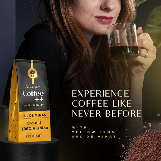 Coffee Plus Super Specialty Ground Coffee - Medium Roast & Intensity Fresh Coffee Grounds, Unique Aroma & Flavor Gourmet Coffee - 84 Sca Score, 100% Arabica, 89+ Cup Of Excellence Score - Yellow, 8.8 Oz