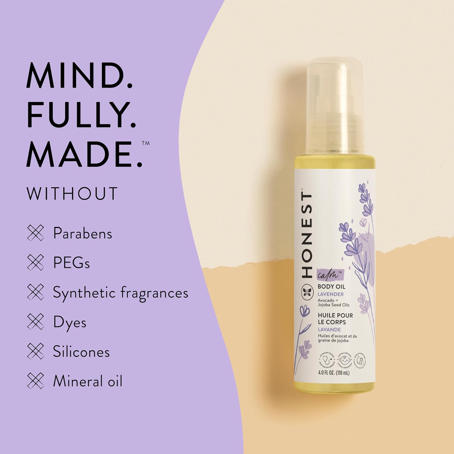 The Honest Company Lavender Infused Calming Body Oil | Gentle for Baby | Organic, Plant-Based, Hypoallergenic | 4.0 fl oz : Baby