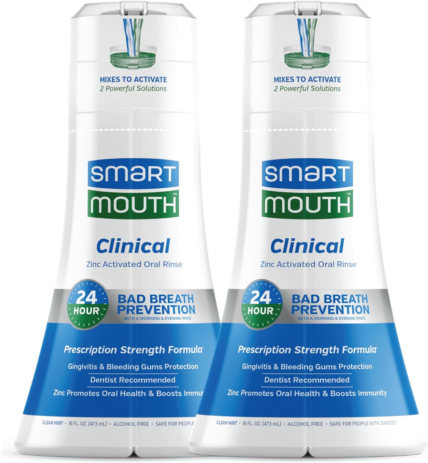 Smartmouth Dds Activated Clinical Mouthwash - Adult Mouthwash For Fresh Breath - Clinical Strength Mouthwash For Gum Health, Gingivitis & More - Clean Mint Flavor, 16 Fl Oz (2 Pack)