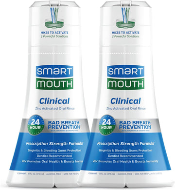 Smartmouth Dds Activated Clinical Mouthwash - Adult Mouthwash For Fresh Breath - Clinical Strength Mouthwash For Gum Health, Gingivitis & More - Clean Mint Flavor, 16 Fl Oz (2 Pack)