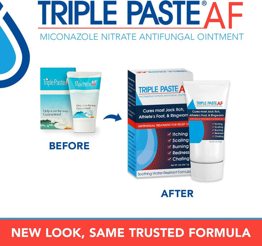 Triple Paste Af Anti Fungal Ointment For Skin Treats Most Athletes Foot And Ringworm - 2% Miconazole Antifungal Cream - 2 Oz Tube (Packaging May Vary)