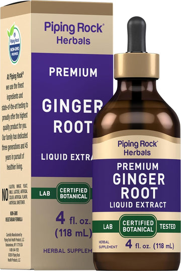 Piping Rock Ginger Root Liquid Extract | 4 fl oz | Premium Tincture Drops | Certified Botanical Supplement | Non-GMO, Gluten Free