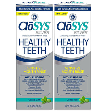 Closys Healthy Teeth Anti-Cavity Oral Rinse Mouthwash with Fluoride, Non-Burning, Non-Irritating – 32 Fl Oz (Twin Pack)