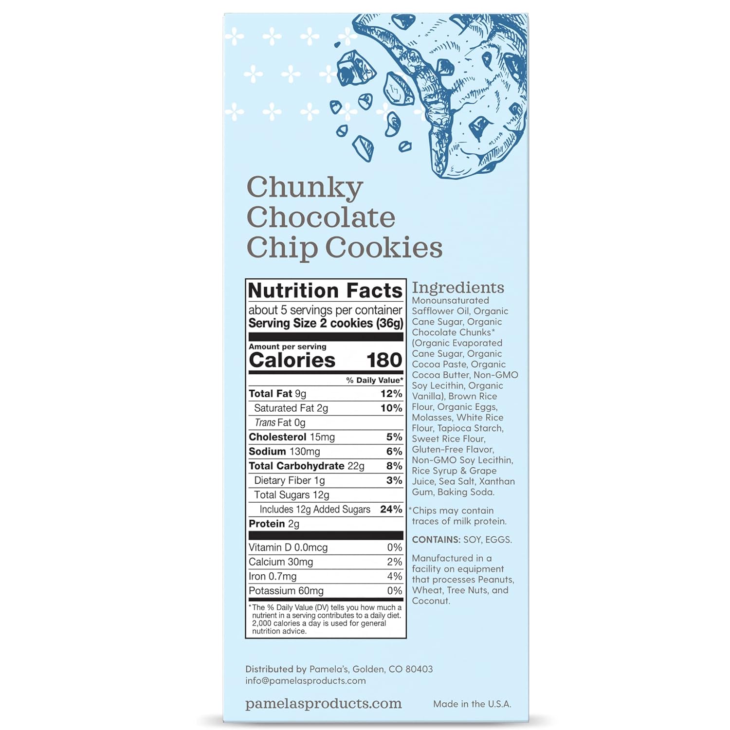 Pamela's Products Chunky Chocolate Chip Gluten Free Cookies, 6.25 Oz, 6 Count : Grocery & Gourmet Food
