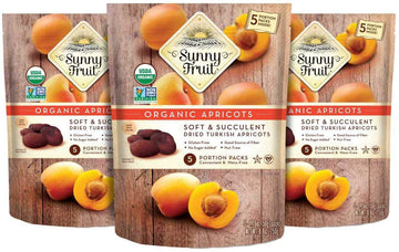 Organic Turkish Dried Apricots - Sunny Fruit - (3 Bags) - (5) 1.76Oz Portion Packs Per Bag | Purely Apricots - No Added Sugars, Sulfurs Or Preservatives | Non-Gmo, Vegan, Halal & Kosher