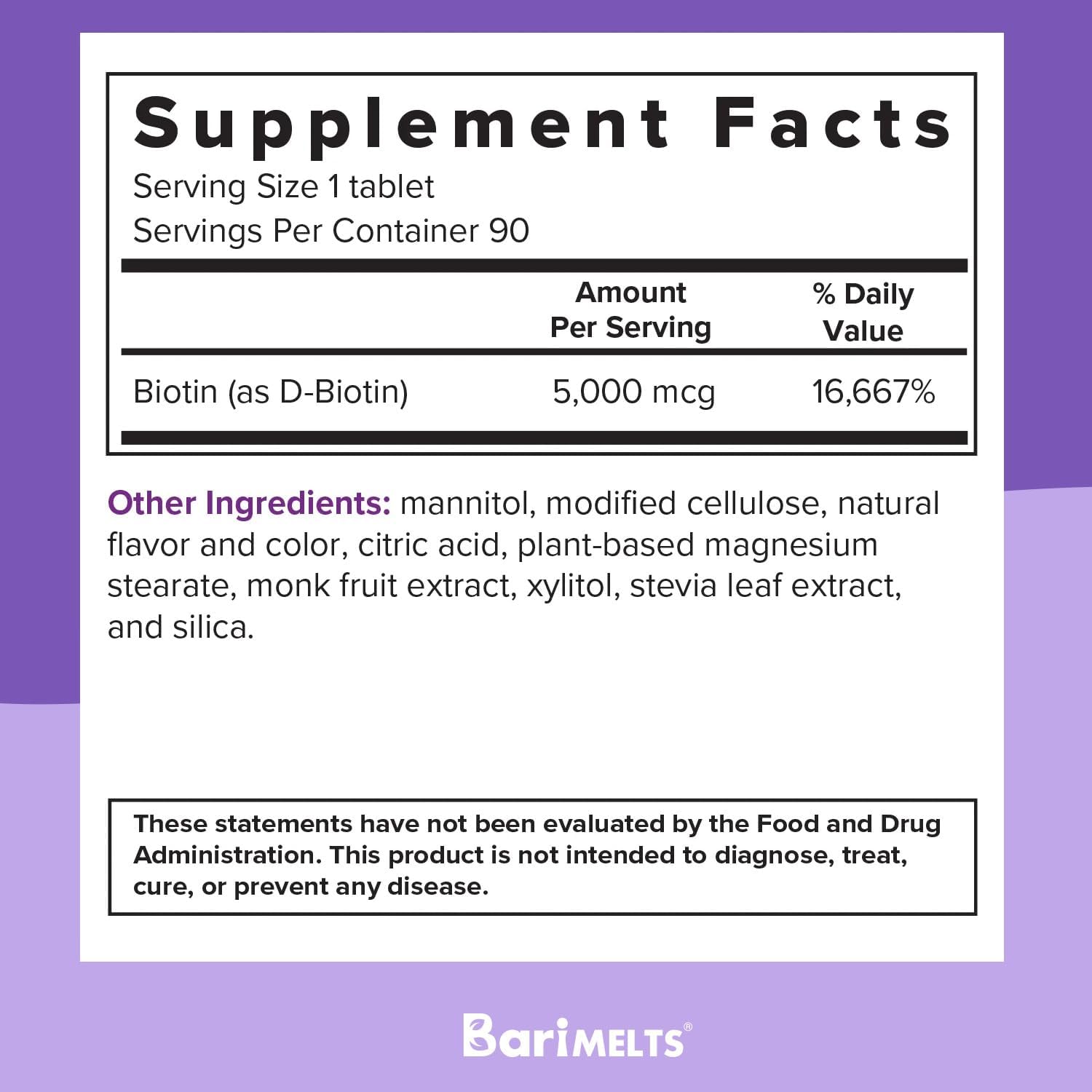 BariMelts Biotin 5000 mcg - 3 Month Supply (90 Fast-Dissolving Tablets) - Post-Op Bariatric Vitamins : Health & Household