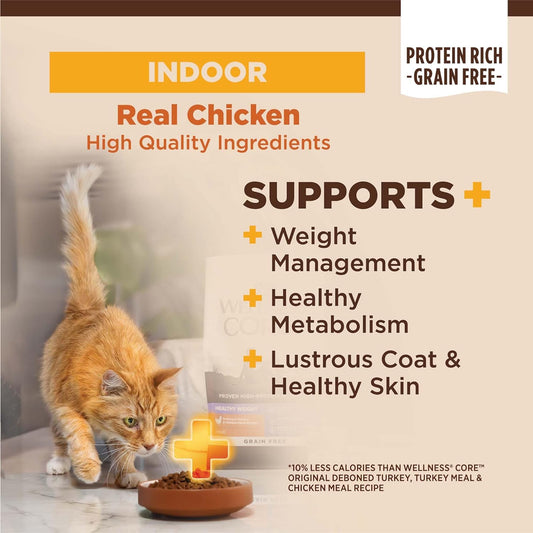 Wellness Core+ Grain-Free High Protein Adult Dry Cat Food, Chicken, Turkey & Chicken Meal Indoor Formula Dry Cat Food, 11 Pound Bag