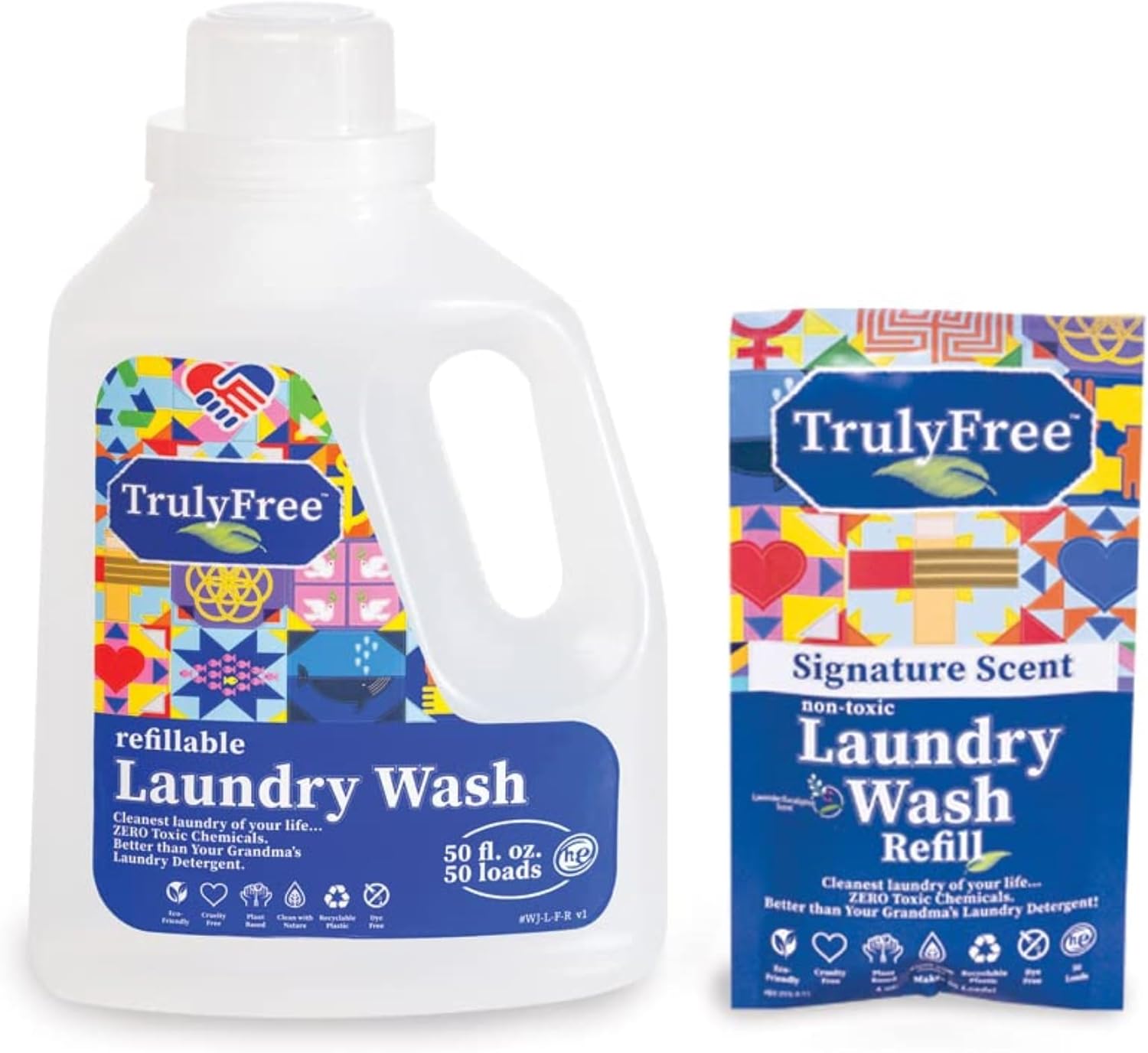 Truly Free Laundry Detergent For Sensitive Skin | Gentle & Safe For Baby Clothes | Plant-Based | Easy To Dissolve To Create A Liquid| Include 1 Refillable Bottle| Signature Scent (50 Loads)