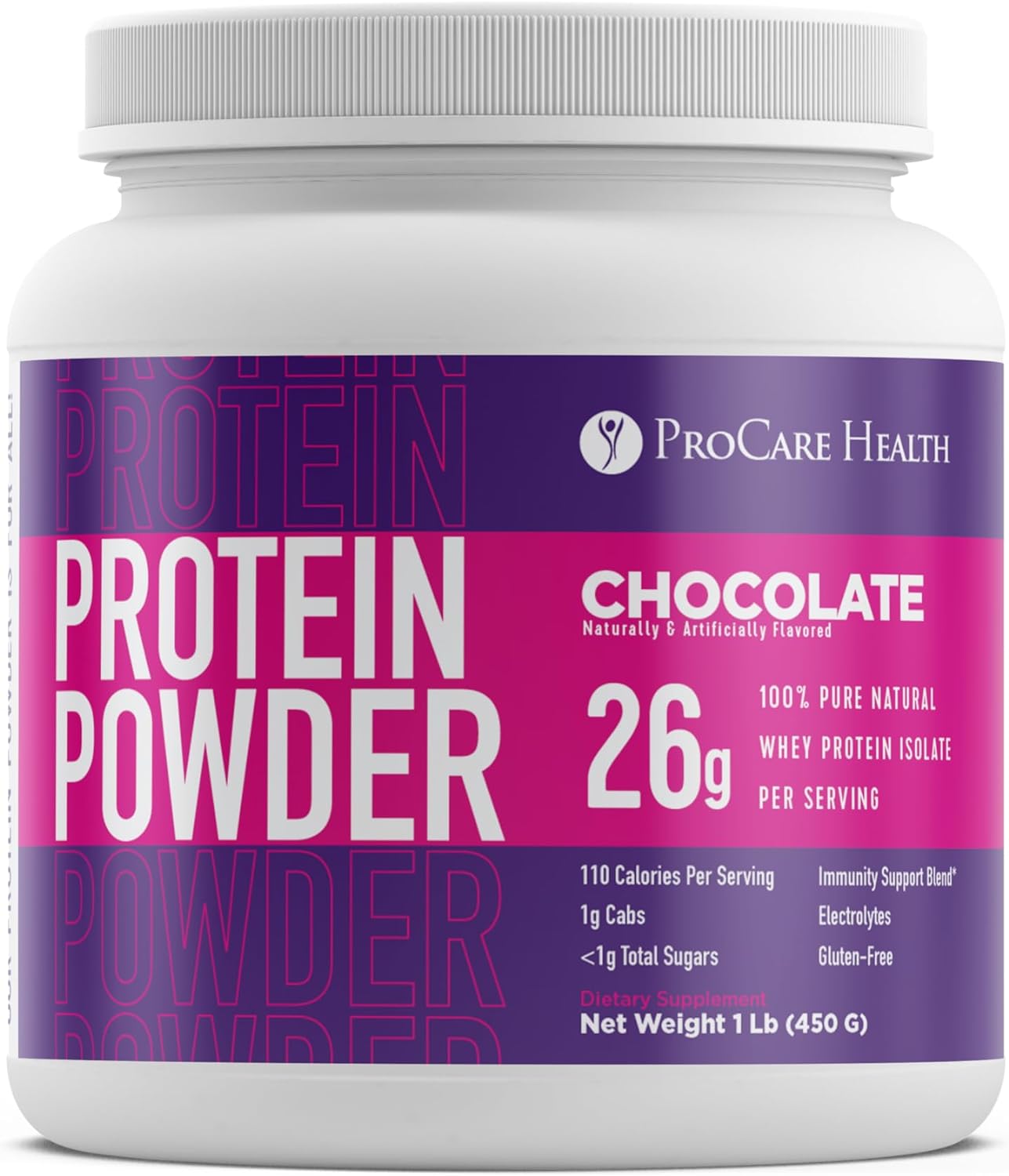 ProCare Health | Chocolate Whey Isolate Protein Powder l 26g Protein | Electrolytes | Digestive Enzyme Blend | Gluten Free | Single Serve Packet (Chocolate, 1lb Tub - 15 Servings)