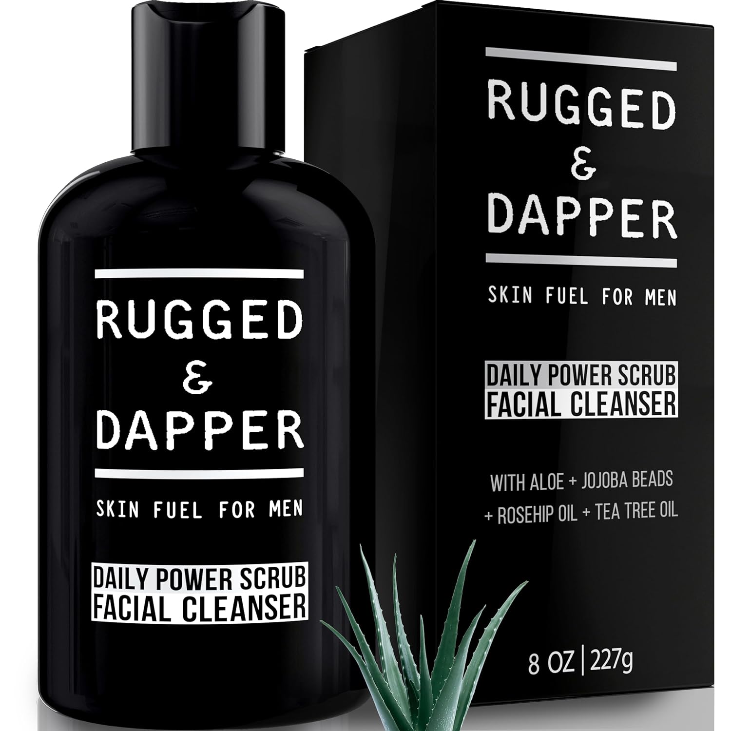 RUGGED & DAPPER - Premium Mens Face Wash, 2-in-1 Mens Face Scrub and Face Wash for Men, Daily Exfoliating Men's Face Wash with Organic Aloe and Jojoba, Hydrating Face Cleanser for Men - 8 Oz