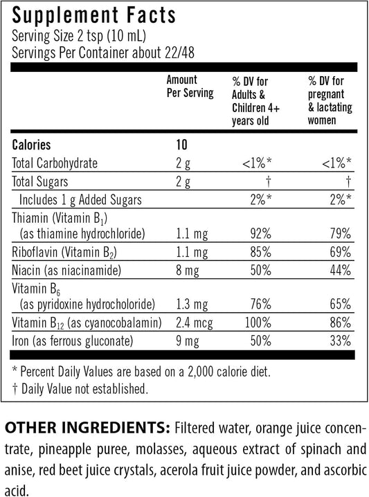 Flora Iron With B-Vitamin Complex - Helps Maintain Healthy Iron Levels - Non-Constipating, Highly Absorbable - Vitamin-B & Liquid Iron - Vegan Supplement - Yeast & Gluten Free, 7.7-Oz. Glass Bottle