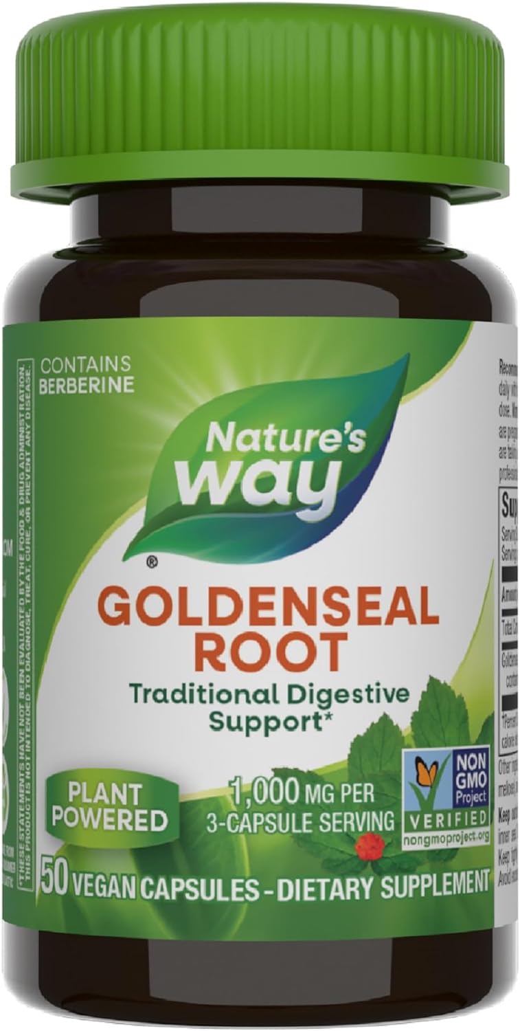 Nature's Way Goldenseal Root, Traditional Digestive Support, Berberine, Non-GMO Project Verified, Vegan, 50 Capsules (Packaging May Vary)