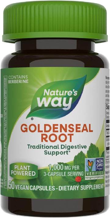 Nature's Way Goldenseal Root, Traditional Digestive Support, Berberine, Non-GMO Project Verified, Vegan, 50 Capsules (Packaging May Vary)
