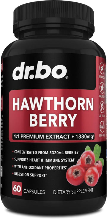 Hawthorn Berry Capsules Supplement - 1330mg 4:1 Hawthorn Extract for Digestion & Heart Health Supplements - Extra Strength Fresh Hawthorn Berry Extract Berries Non-GMO - 60 Hawthorne Supplement Pills