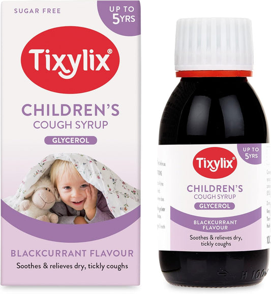 Tixylix Children'S Blackcurrant Dry And Tickly Cough Syrup 100Ml, Sugar And Colour Free, Suitable For Vegetarians, Suitable From 3 Months To 5 Years