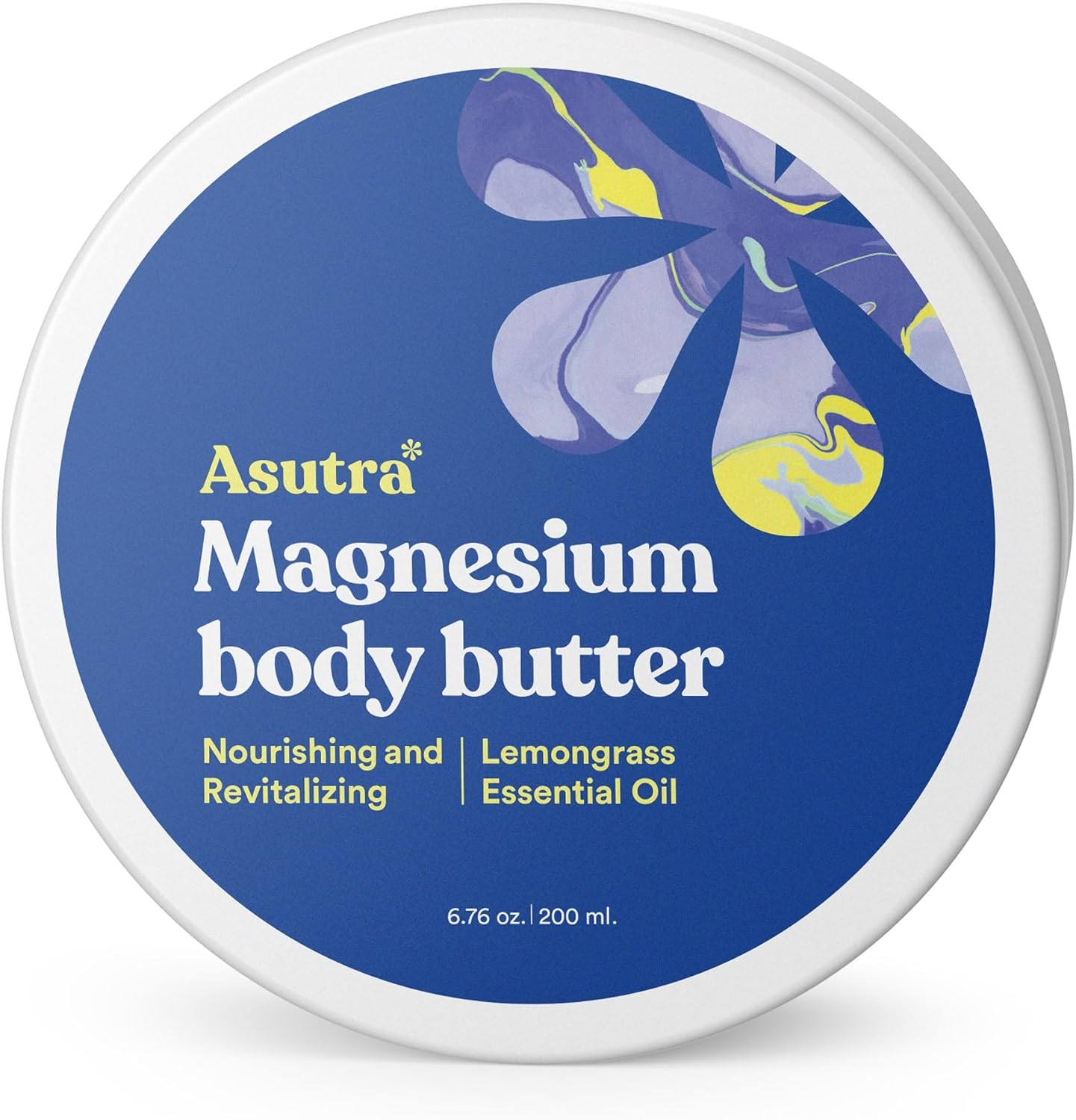 Asutra Magnesium Body Butter Lotion, 6.76 Oz, Soothing Shea Butter & Almond Oil Moisturizer, Premium-Quality Magnesium, Lemongrass Essential Oil