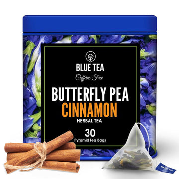 Blue Tea - Butterfly Pea Flower Cinnamon Herbal Tea - 30 Tea Bags || Antioxidant Rich || Herbal Tea - Caffeine Free - Calming Tea - Flower Based - Vegan - Non-Bitter - Non-Gmo| Eco Conscious Tin Pack