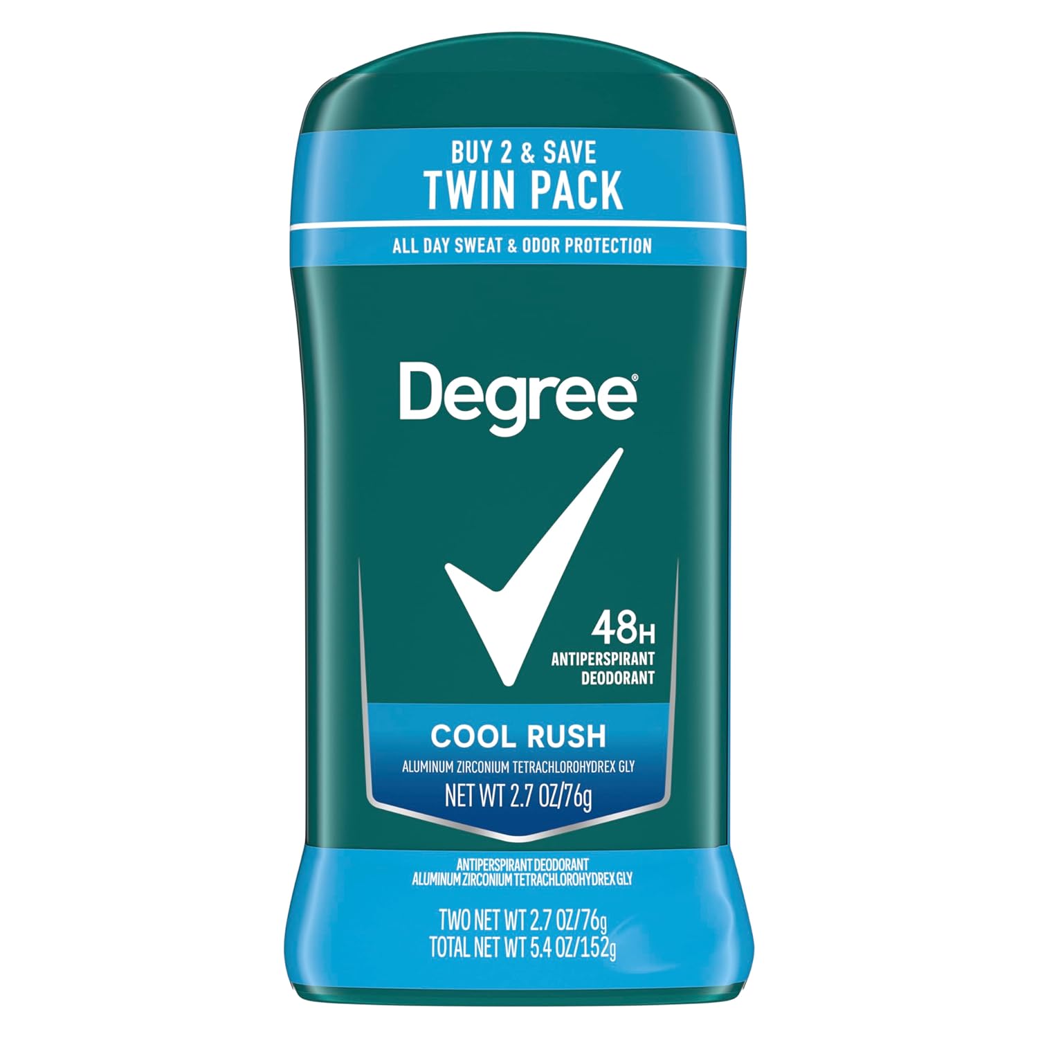 Degree Men Original Antiperspirant Deodorant Cool Rush Twin Pack 48-Hour Sweat & Odor Protection Antiperspirant For Men 2.7 Oz