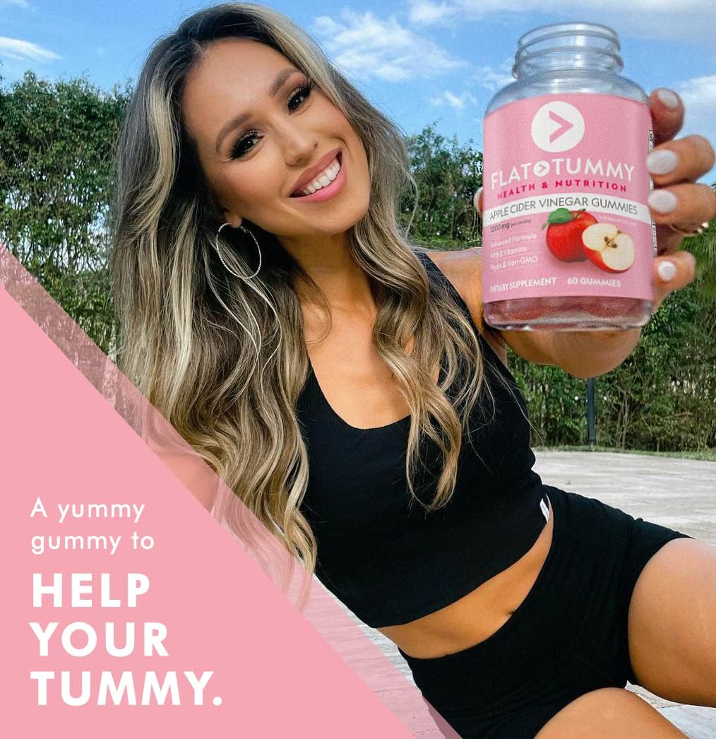 Flat Tummy Tea Apple Cider Vinegar Gummies, 60 Count – Boost Energy, Detox, Support Gut Health & Healthy Metabolism – Vegan, Non-GMO - Made with Apples, Beetroot, Vitamins B6 & B12, Superfoods : Health & Household