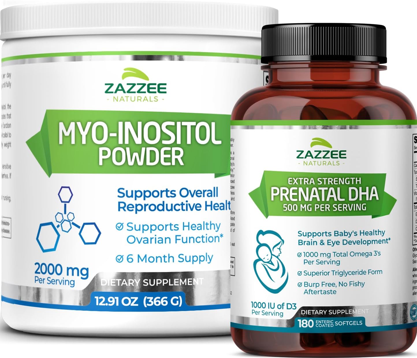 Zazzee Myo-Inositol Powder And Extra Strength Prenatal Dha