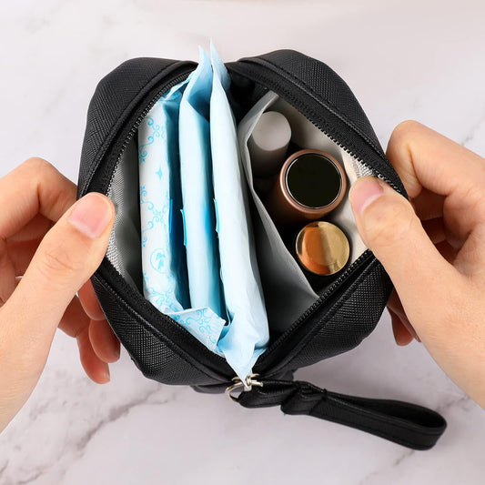 Sanitary Napkin Storage Bag, Period Bag, Period Pouch, Feminine Menstrual Pad Tampon Organizer, Portable Sanitary Pads Pouches First Period Kit for Teen Girls Women Ladies(Black)