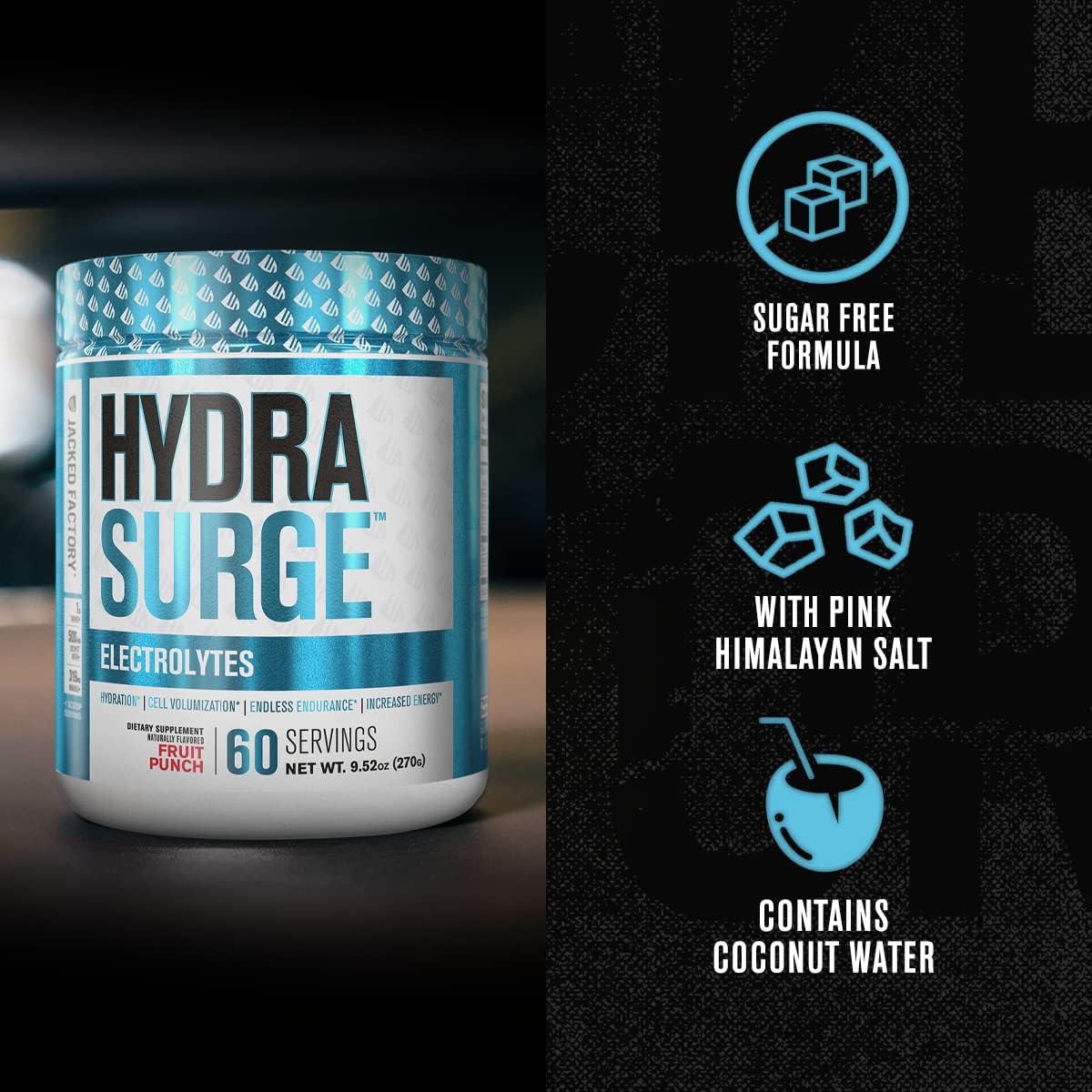 HYDRASURGE Electrolyte Powder - Hydration Supplement with Key Minerals, Himalayan Sea Salt, Coconut Water, More - Keto Friendly, Sugar Free & Naturally Sweetened - 60 Servings, Refreshing Lemonade : Health & Household