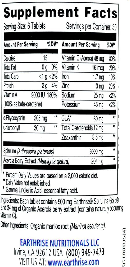 Earthrise Spirulina Gold Plus, 180 Count : Health & Household