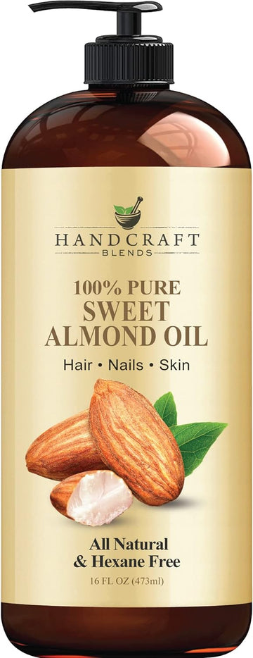 Handcraft Blends Sweet Almond Oil - 16 Fl Oz - 100% Pure And Natural - Premium Grade Oil For Skin And Hair - Carrier Oil - Hair And Body Oil - Massage Oil - Hexane-Free