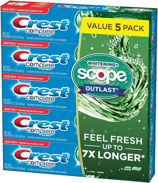 Crest Complete Whitening + Scope Mint Outlast Toothpaste 7.3 Oz/206 G, Pack Of 5