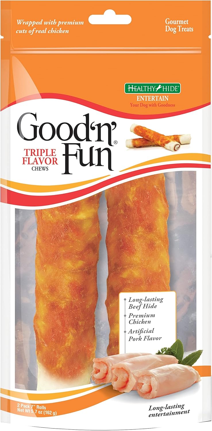 Good 'N' Fun Do Treats, Triple Flavor 7" Rolls, 2 Pack