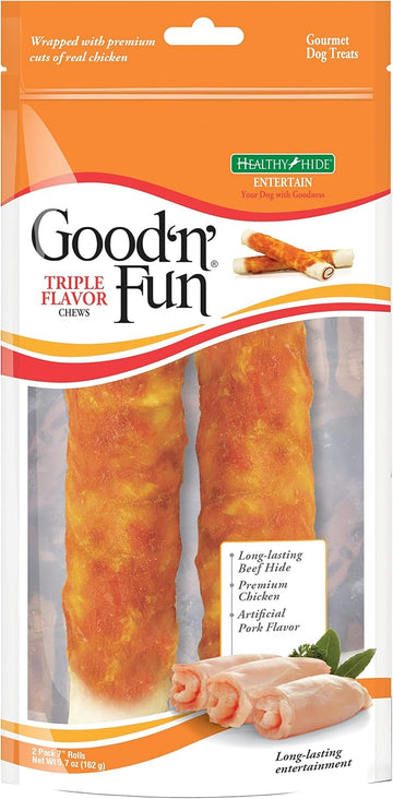 Good 'N' Fun Do Treats, Triple Flavor 7" Rolls, 2 Pack