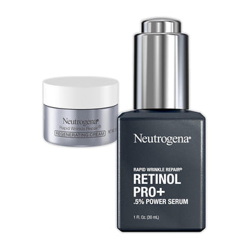 Neutrogena Anti-Aging Rapid Wrinkle Repair Retinol Regenerating Cream, 0.5 Oz Mini, & Neutrogena Anti-Aging Rapid Wrinkle Repair Retinol Pro+ 0.5% Power Serum, Travel Size 1 Fl. Oz