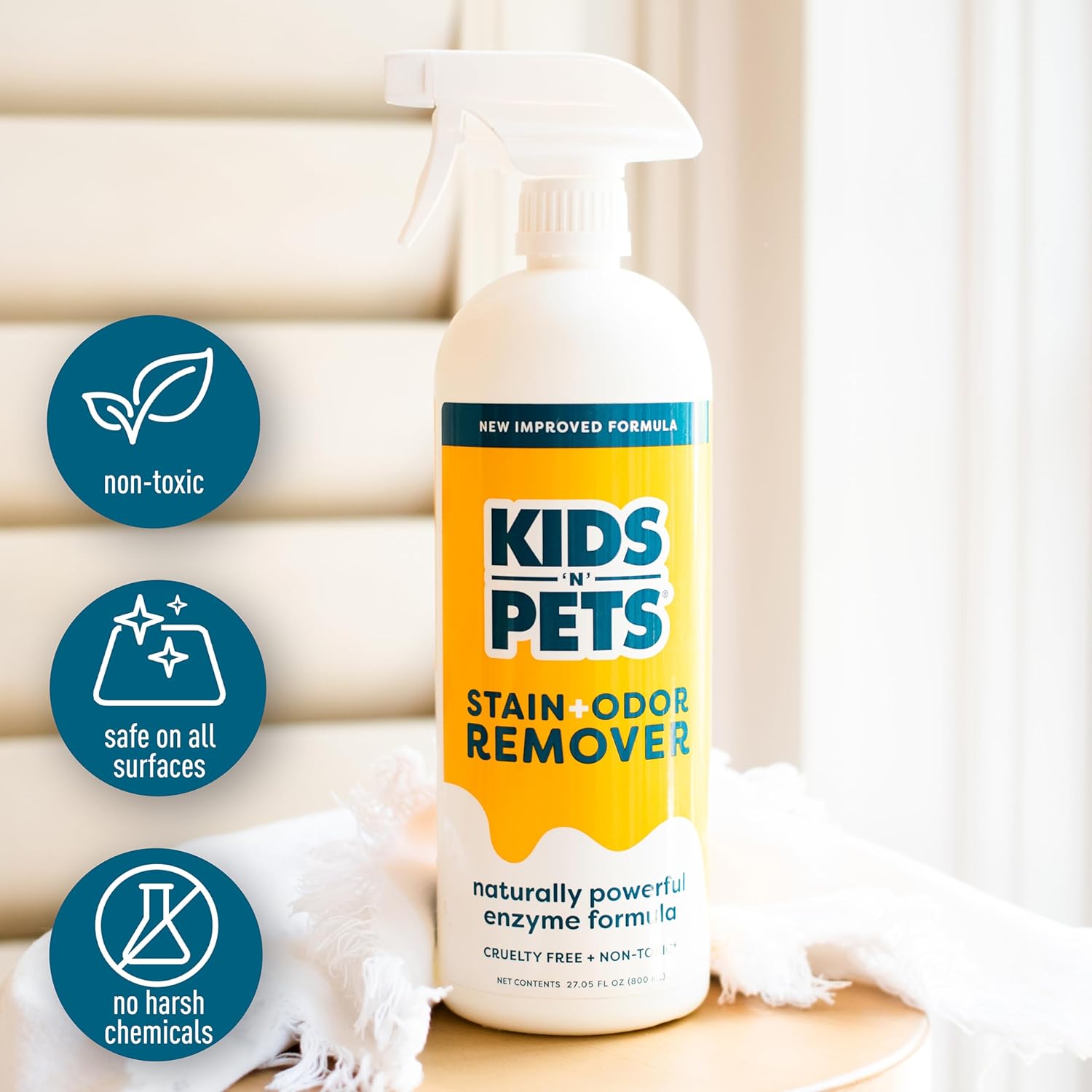 KIDS 'N' PETS - Instant All-Purpose Stain & Odor Remover – 27 fl oz - Permanently Eliminates Tough Stains & Odors – Even Urine Odors - No Harsh Chemicals, Non-Toxic & Child Safe, Multi-Color : Health & Household