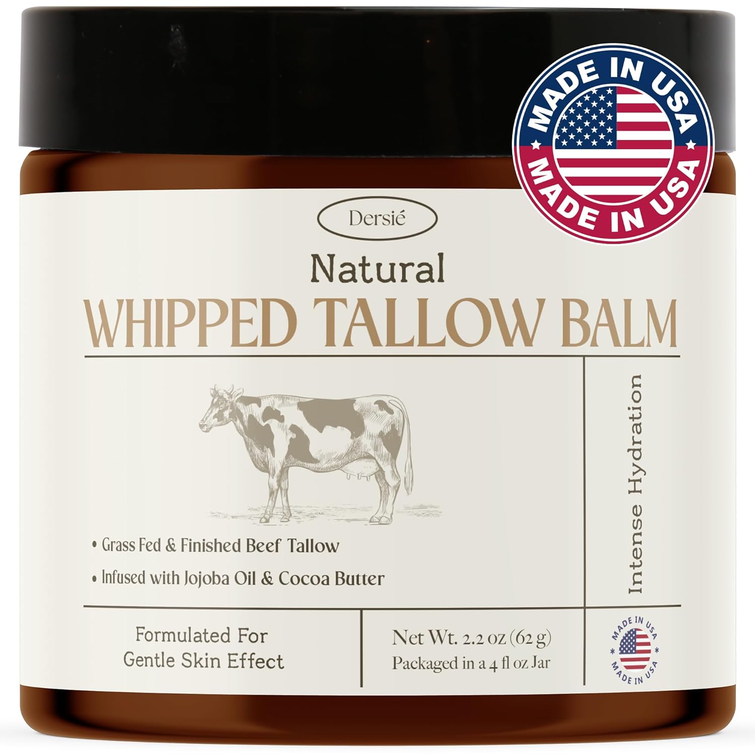 Dersie Beef Tallow For Skin: 100% Grass-Fed Whipped Tallow Balm For Deep Hydration & Soothing – Suitable For Dry, Sensitive & Mature Skin, Safe For Kids & Babies (Made In Usa)