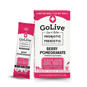 Golive Prebiotic And Probiotic For Women, Men, Kids. Berry Pomegranate Synbiotic Powder W/ L-Glutamine, Vitamin D3, Electrolytes. For Gut Health, Digestion, Metabolism, Immunity 15-50B Cfus