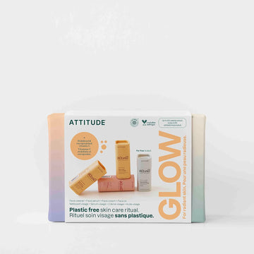 ATTITUDE Oceanly Radiant Skin Daily Facial Care Routine Box Set, EWG Verified, Plastic-free, Plant and Mineral-Based Ingredients, Vegan and Cruelty-free, PHYTO GLOW, Set of 4 Travel Size Bars