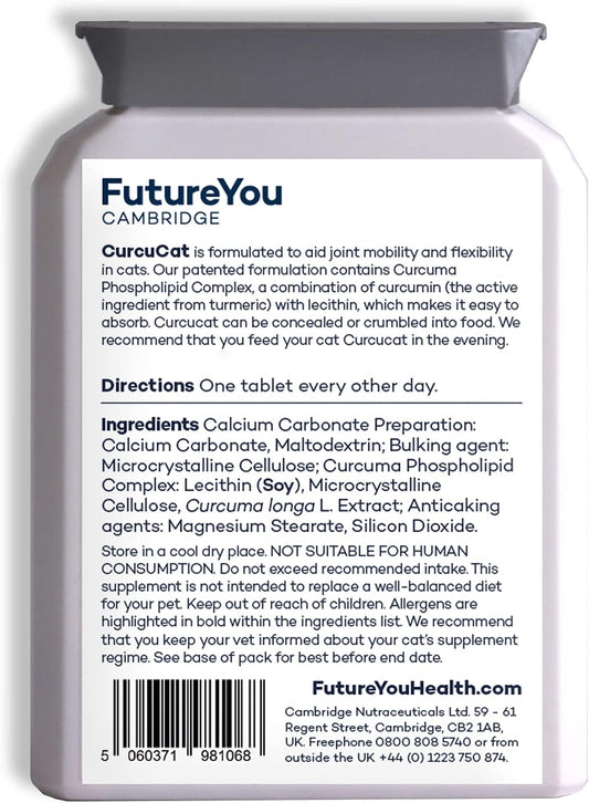 Curcucat Turmeric Cat Supplements – 56 Capsules – Cat Joint Care With Curcuma Complex & Turmeric – Joint Supplements For Cats By Futureyou Cambridge