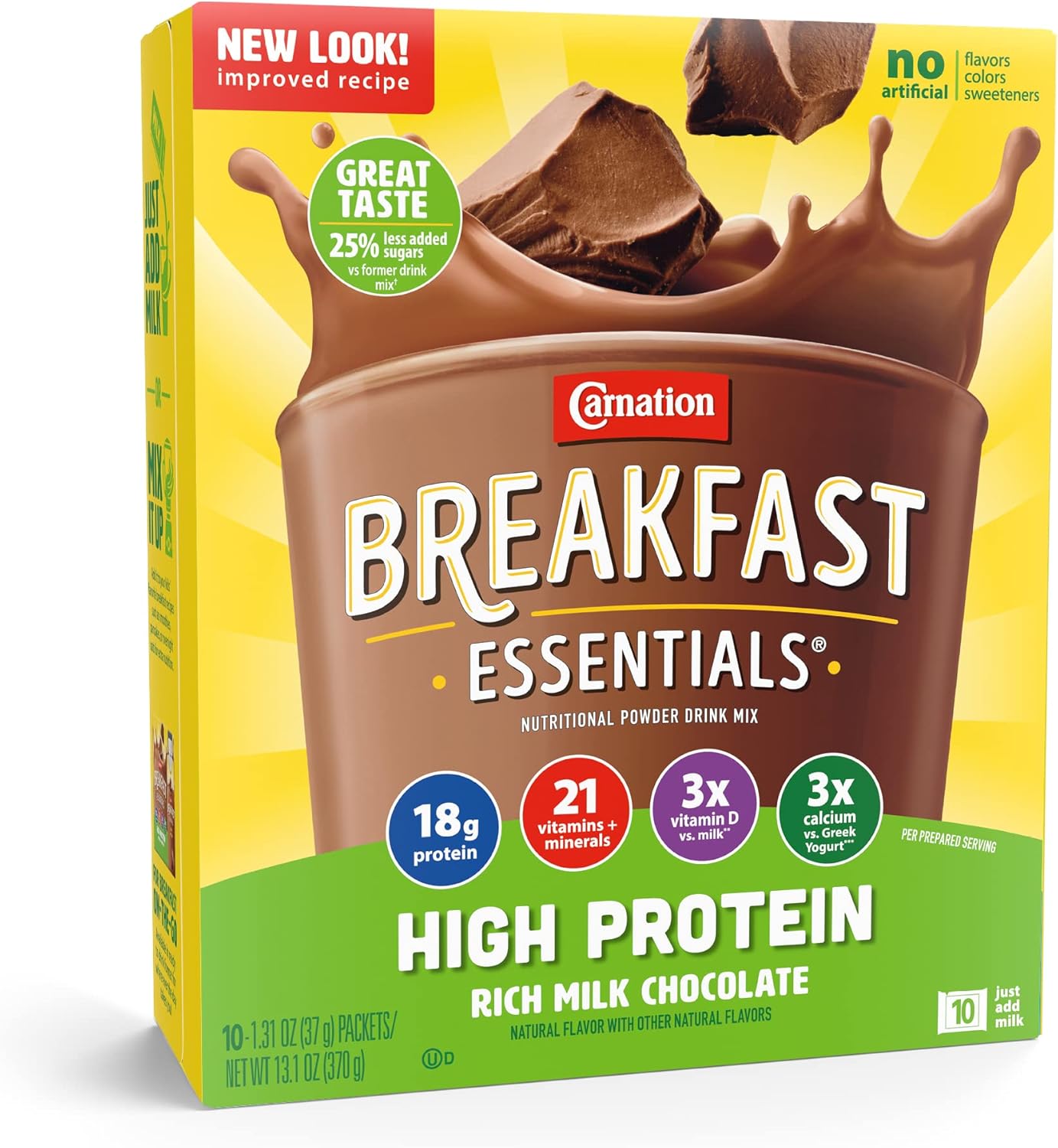 Carnation Breakfast Essentials High Protein Powder Drink Mix, Rich Milk Chocolate, 10 Count Box Packets (Pack Of 6) (Packaging May Vary)