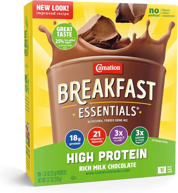 Carnation Breakfast Essentials High Protein Powder Drink Mix, Rich Milk Chocolate, 10 Count Box Packets (Pack Of 6) (Packaging May Vary)