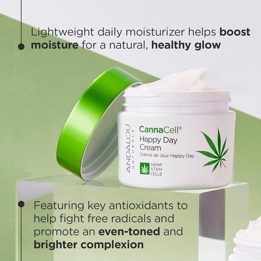 Andalou Naturals Cannacell Happy Day Cream, Face Moisturizer with Nourishing Hemp Stem Cell Formula for Restored & Glowing Skin, Face Cream for Women & Men, 1.7 fl oz