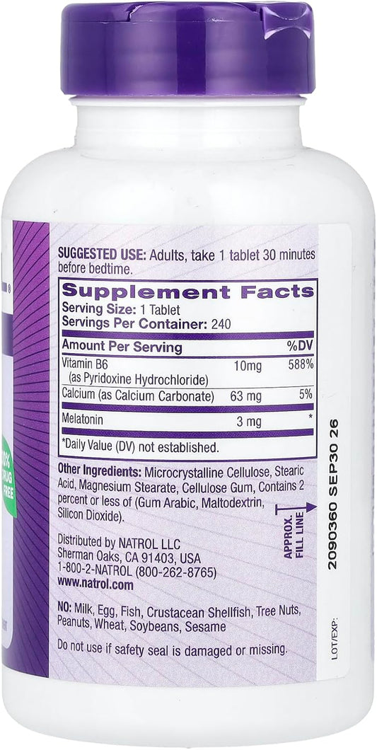 Natrol Melatonin Helps You Fall Asleep Faster Stay Asleep Longer Faster Absorption 100 Vegetarian 3Mg, (Tablets), 240 Count