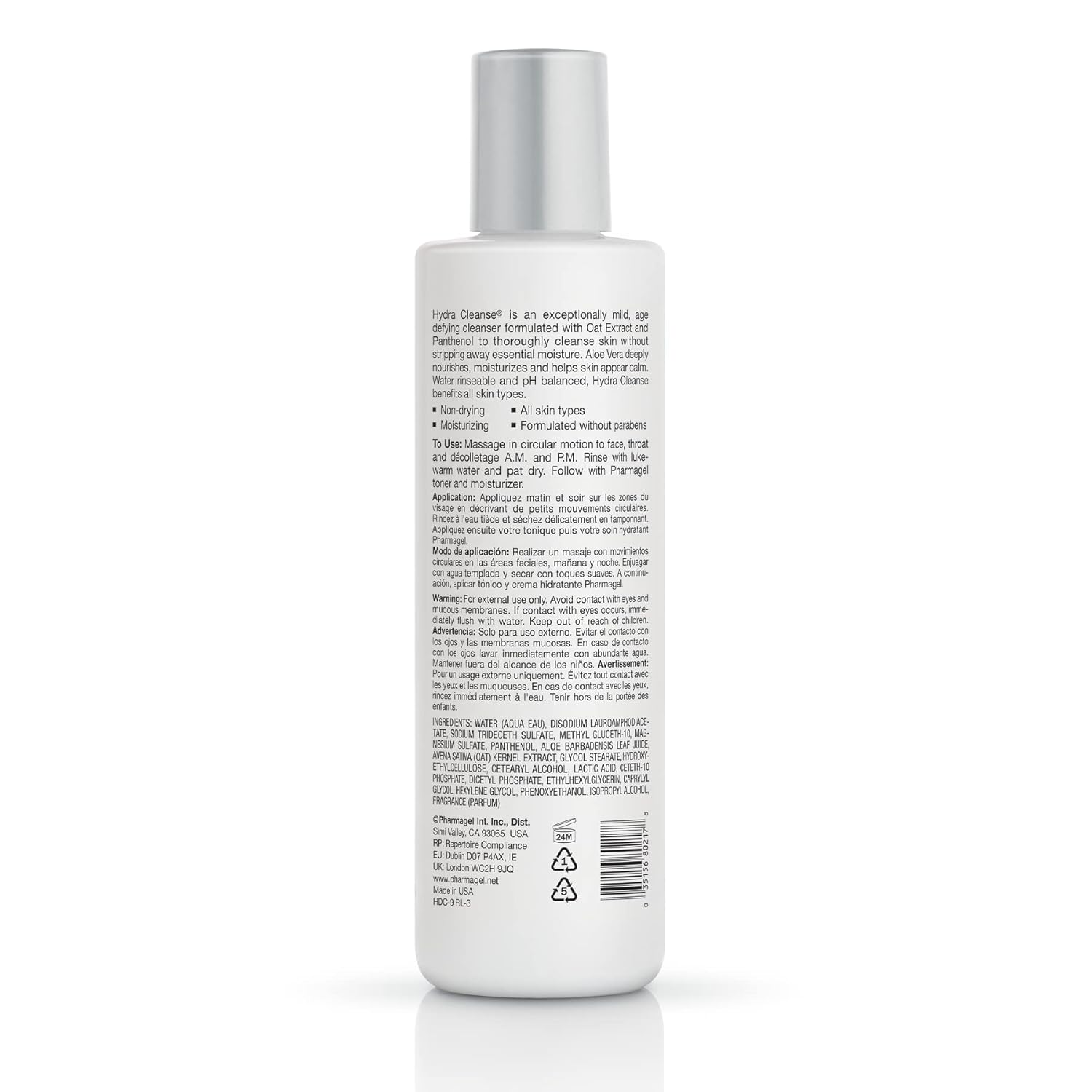 Pharmagel Hydra Cleanse Water Rinseable Facial Cleanser For All Skin Types | Natural Face Wash | Hydrating, Age Defying, And Revitalizing Face Cleanser | 8.5 Fl. Oz