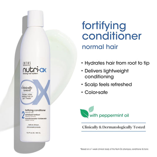 NUTRI-OX Fortifying Conditioner Normal for Thinning Hair | Thicker, Fuller-Looking Hair | Clinically & Dermatologically Tested | Peppermint | Color-Safe