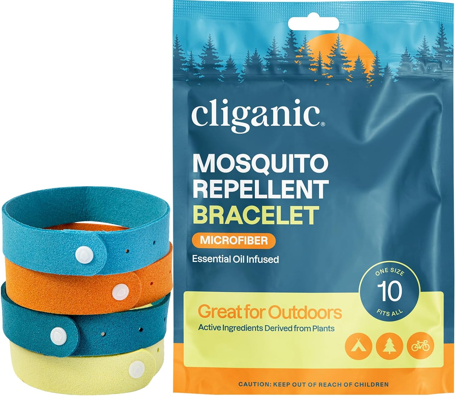 Cliganic Mosquito Repellent Microfiber Bracelets (10 Count) - For Adults And Kids, Deet Free Wristbands