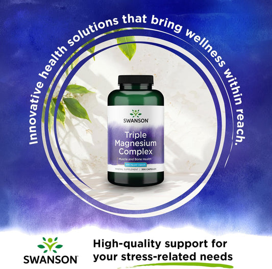 Swanson Triple Magnesium Complex - 400Mg Supplement For Optimal Bone Health And Absorption - Citrate, Oxide, And Aspartate - Triple Magnesium Supplement (300 Capsules)